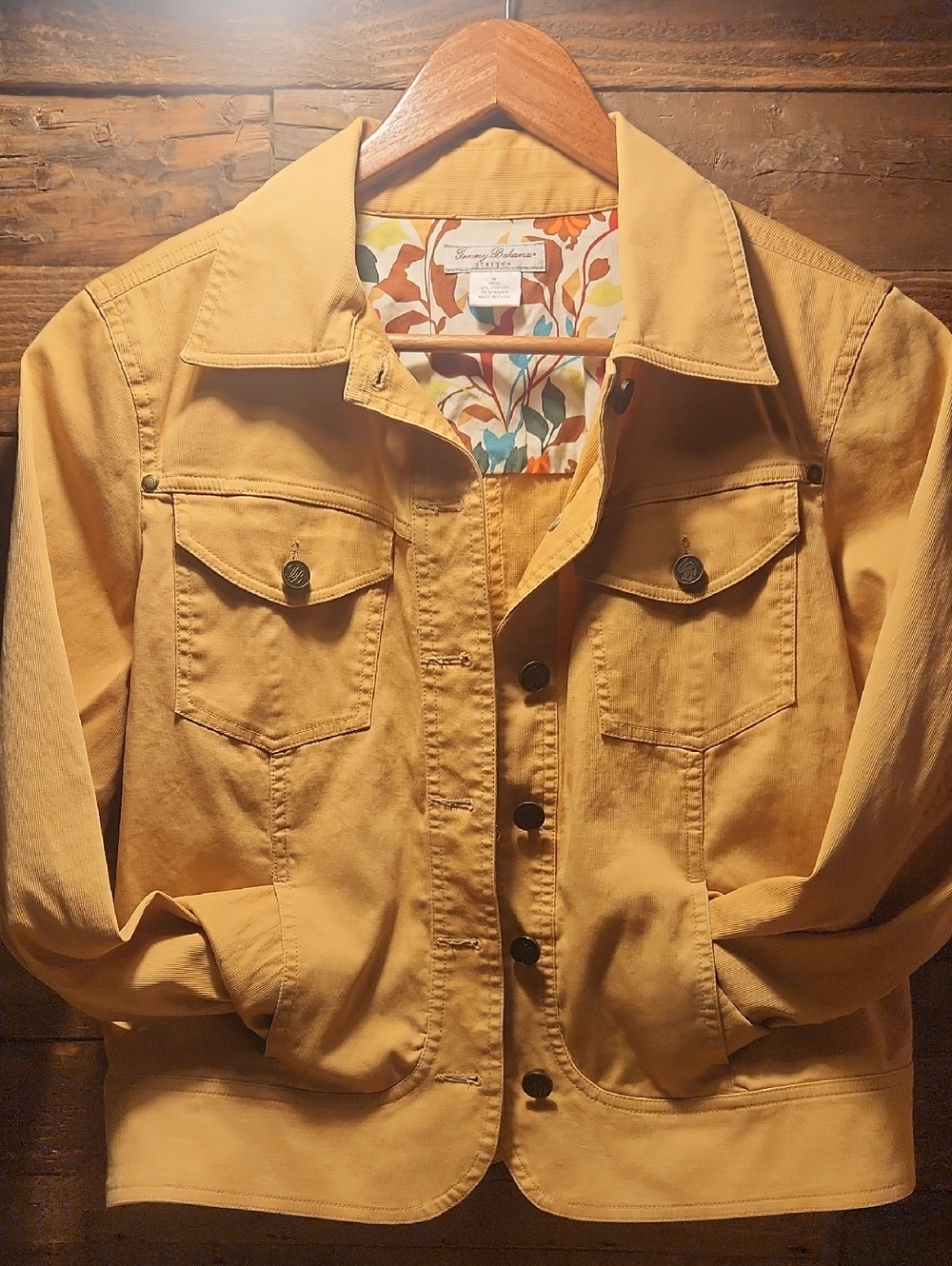 Tommy Bahama Mustard Yellow Jean Jacket with Floral Lining
